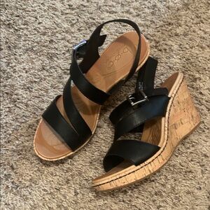 b.o.c. Black and Tan Wedge Sandals